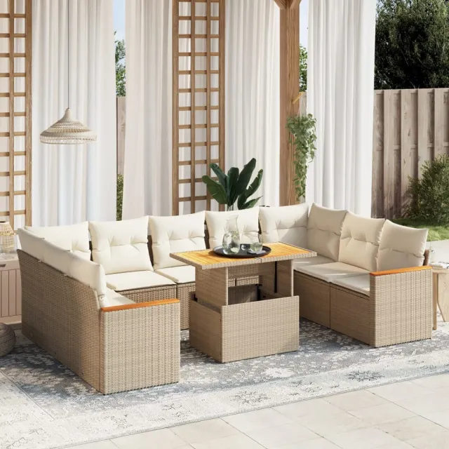 vidaXL 10-delige Loungeset met kussens poly rattan beige, foto 2