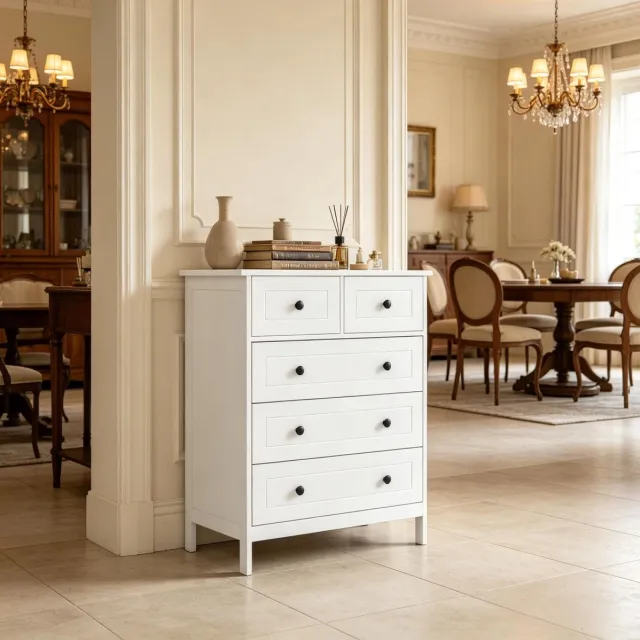 MODENUIT Ladekast - Vijf Laden - Voor Slaapkamer, Keuken Of Hal - MDF En Spaanplaat - 74x40x91 Cm - Wit