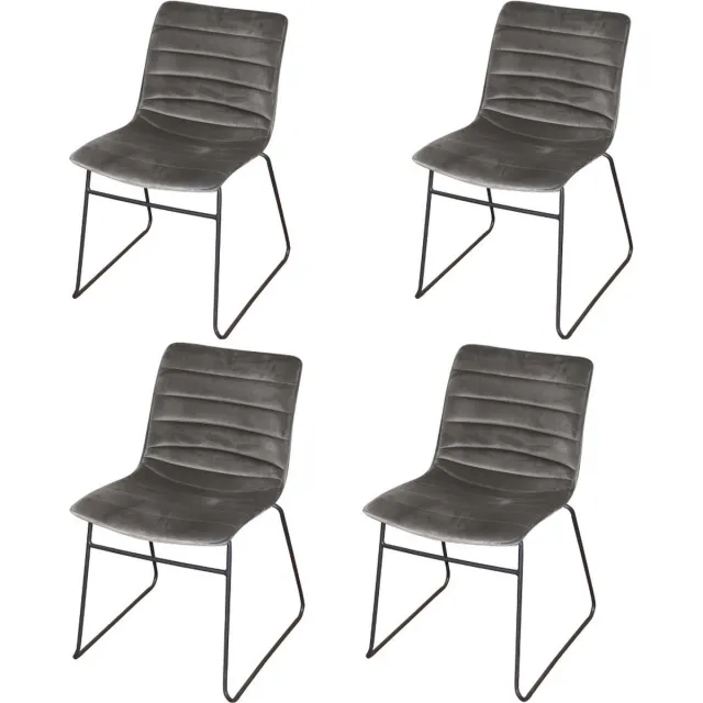 Urban Living BROOKLYN - Set van 4 moderne stoelen in grijs fluweel - 55 x 45 x H78 cm Grijs en zwart