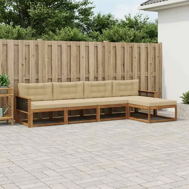 vidaXL Buiten bankenset 5 st 5-zits Natuurlijk en Beige