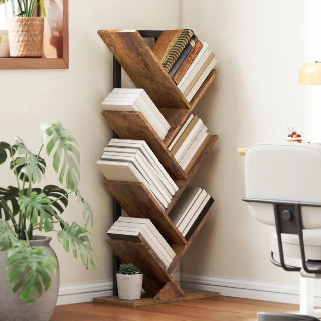REDOM Boekenrek - Boomvorm - 7 niveaus - Vrijstaand - Smal - Voor woonkamer en kantoor - Hout - Rustiek Bruin - 50 x 24 x 109 cm Rustic Brown
