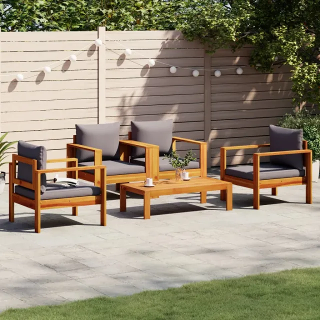 vidaXL 5-delige Loungeset met kussens massief acaciahout grijs, foto 2