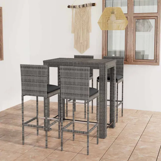 vidaXL 5-delige Tuinbarset met kussens poly rattan grijs, foto 2
