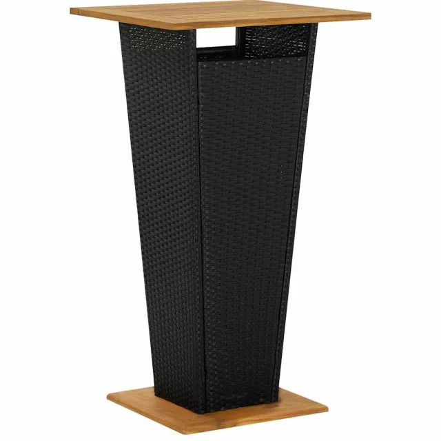 vidaXL Bartafel 60x60x110 cm poly rattan en massief acaciahout zwart