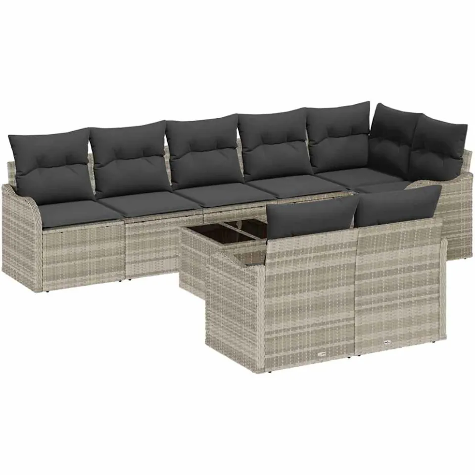 vidaXL Tuin Sofa Set 9 st Lichtgrijs poly rattan