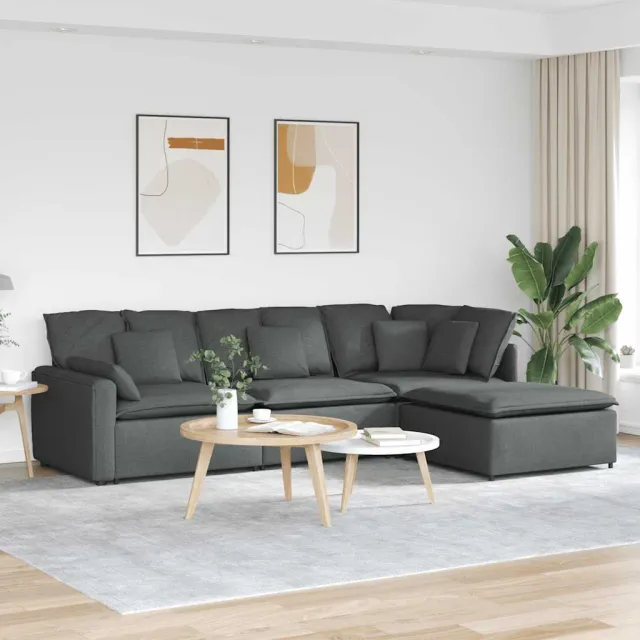 vidaXL Modulaire bank met voetenbank en kussens stof donkergrijs