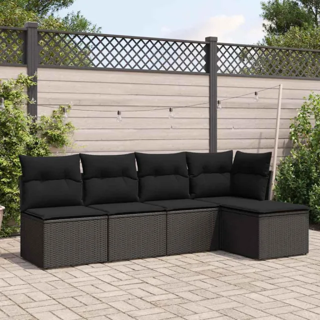 vidaXL 5-delige Loungeset met kussens poly rattan zwart, foto 2