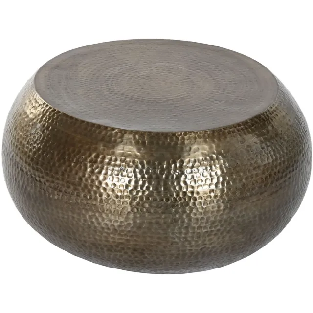 Atmosphera Bijzettafel / salontafel Marrakech - goud - gehamerd - rond - aluminium - D60 x H30 cm - luxe wonen Goudkleurig