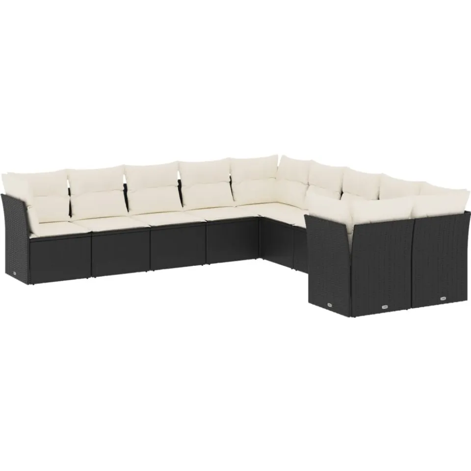 vidaXL 10-delige Loungeset met kussens poly rattan zwart, foto 3