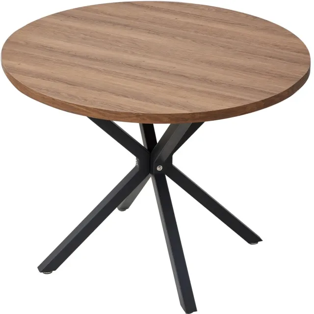 Archi Ronde Eettafel – Tafel - Ø100 cm – Scandinavisch Design – Houten Tafelblad – Metalen Onderstel – 4 Personen – Naturel/Zwart naturel houtlook