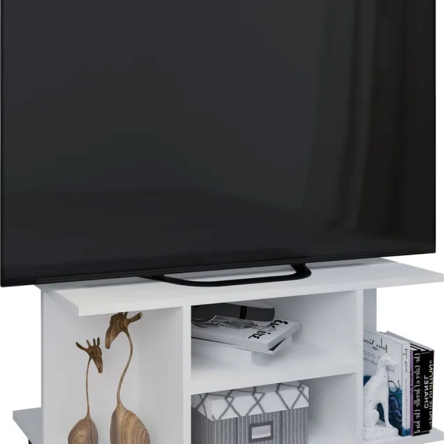 Vcm Houten TV lowboard wielen TV kast tafel console oprolbaar meubel TV tafel Findalo Wit