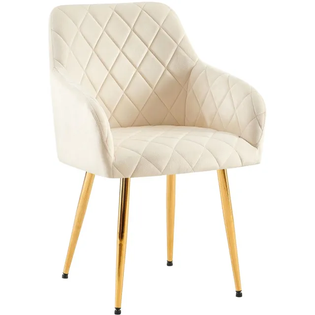 CLP Monett Eetkamerstoel - met armleuning - klassiek - metalen frame - Velvet - goud/creme