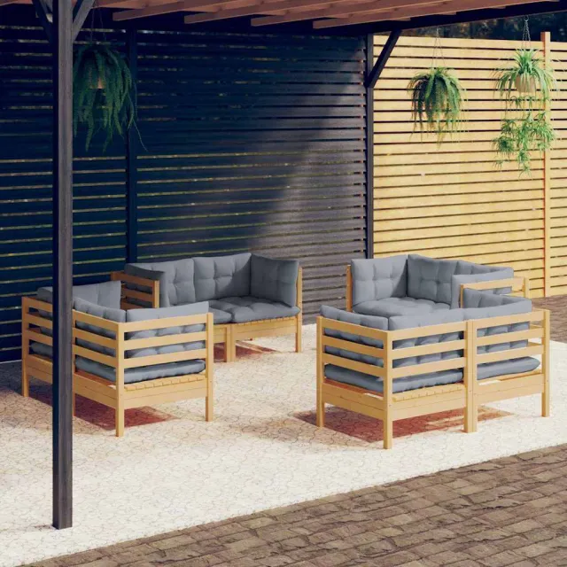 vidaXL 8-delige Loungeset met grijze kussens grenenhout grijs, foto 2