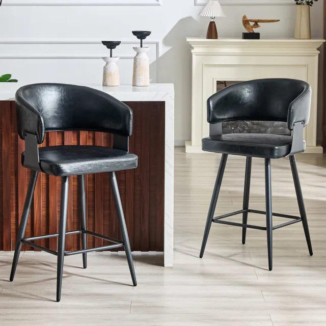 Clruro Eetkamerstoel - Mid-Century met Armleuningen - Ergonomisch - Kunstleer/Metaal - Zwart