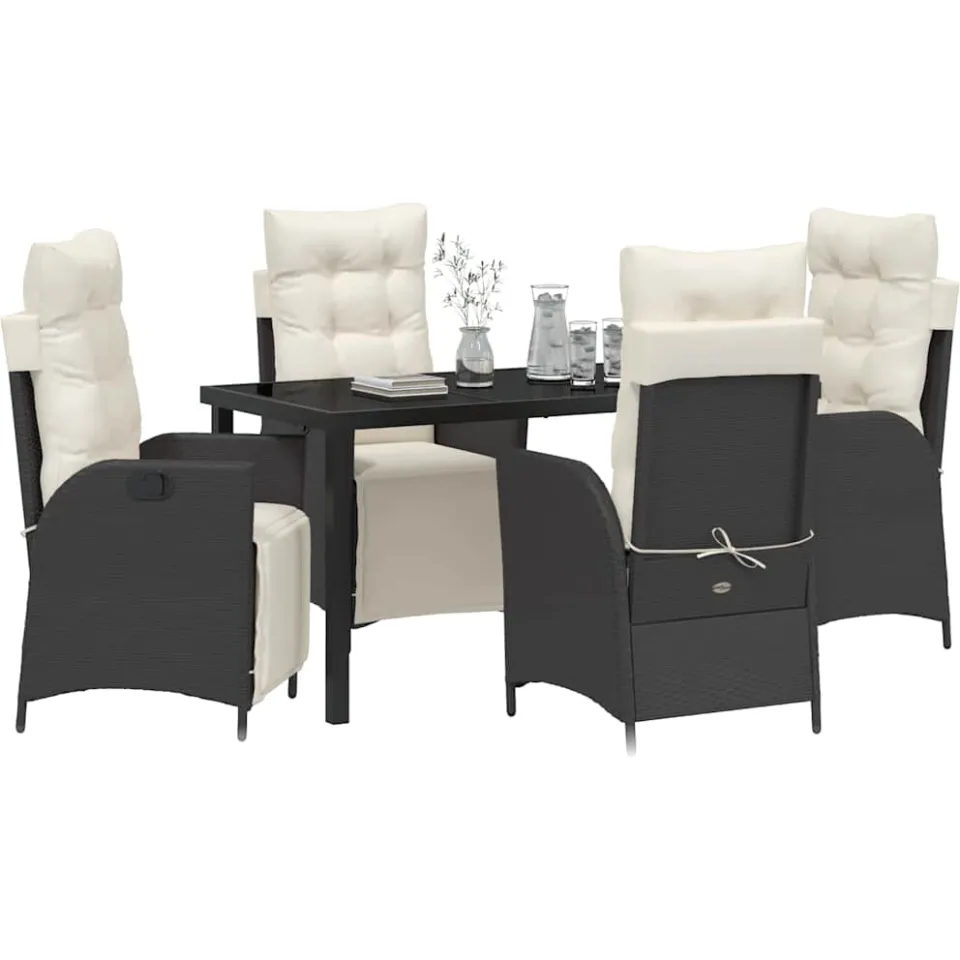 vidaXL Tuin eettafelset 5 st Zwart poly rattan
