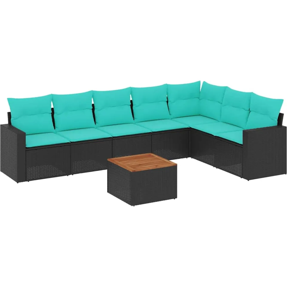 vidaXL 8-delige Loungeset met kussens poly rattan zwart, foto 3