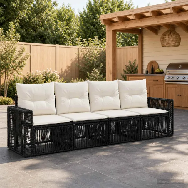 vidaXL Tuinbankenset 4 st Zwart en Cream Wit poly rattan