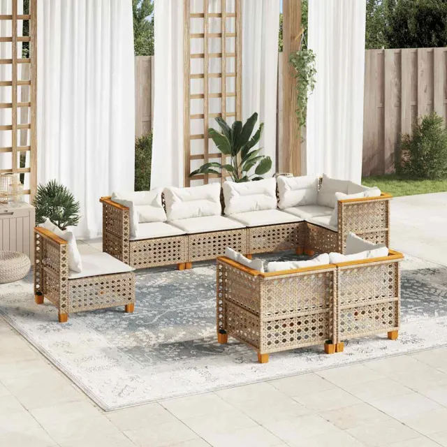 vidaXL 8-delige Loungeset met kussens poly rattan beige, foto 2
