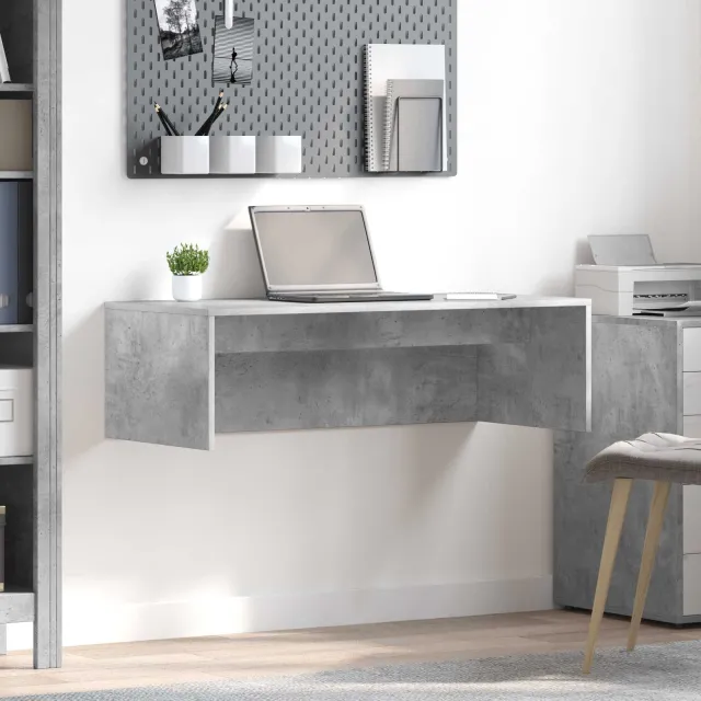 vidaXL Wandbureau Beton Grijs 100 x 45 x 30 cm Bewerkt hout, foto 2