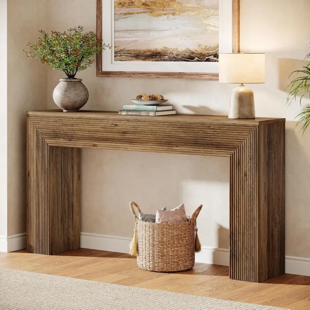 Tribesigns Entree Consoletafel - Haltafel met Golvende Decoratie - Bruin - 160 x 30 x 85 cm - Consoletafel voor Hal, Woonkamer, Entree, Foyer