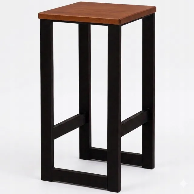 Taborecik Hoker Barowy H64 Loft: Pikant Stoel met Eco-leer, Industrieel Design Zwart