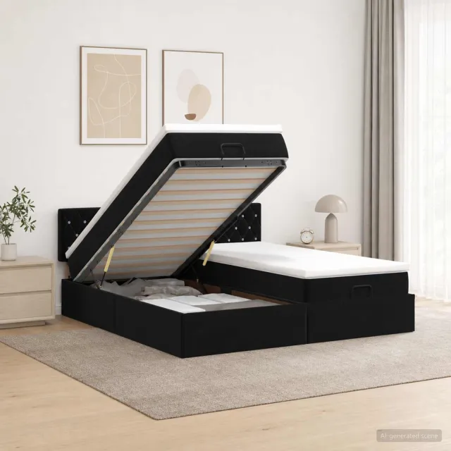 vidaXL Ottoman Bed met Matrassen en LED Zwart 160 x 200 cm fluweel