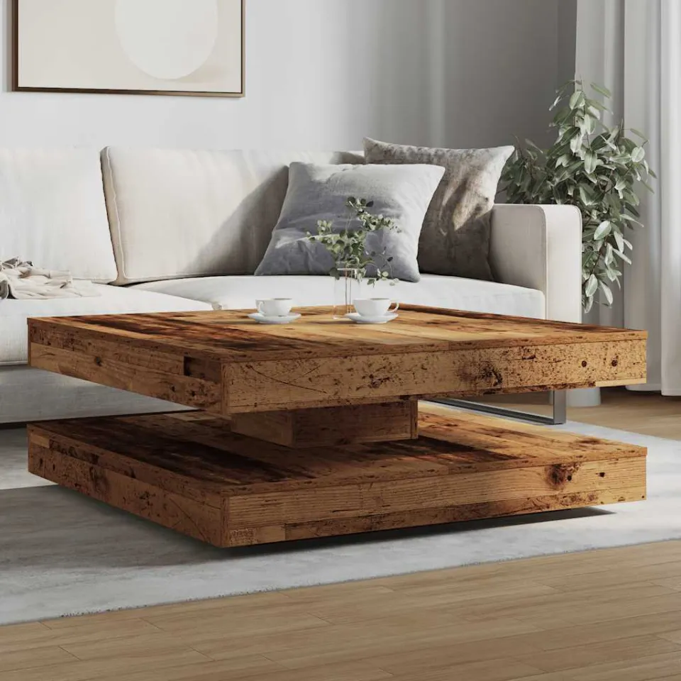 vidaXL Salontafel 360 graden draaibaar 90x90x34,5 cm oud houtkleurig bruin, foto 2