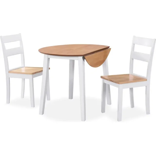 vidaXL Eetkamerset - MDF - en - rubberwood - wit - 3-delig wit en natuurlijk hout