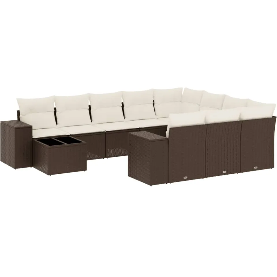 vidaXL 11-delige Loungeset met kussens poly rattan bruin, foto 3