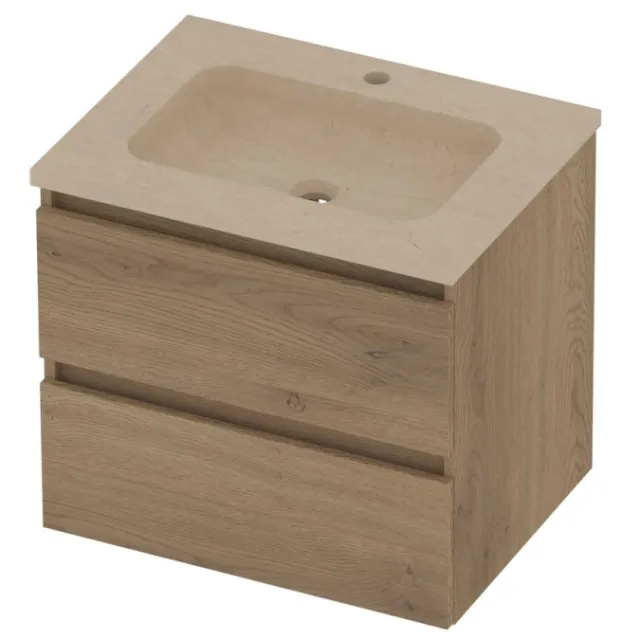 Basic-Line Rocky 46 Badmeubelset Hardsteen 1 Kraangat Greeploos 60x46x54 cm Pure Oak Sand Stone Beige