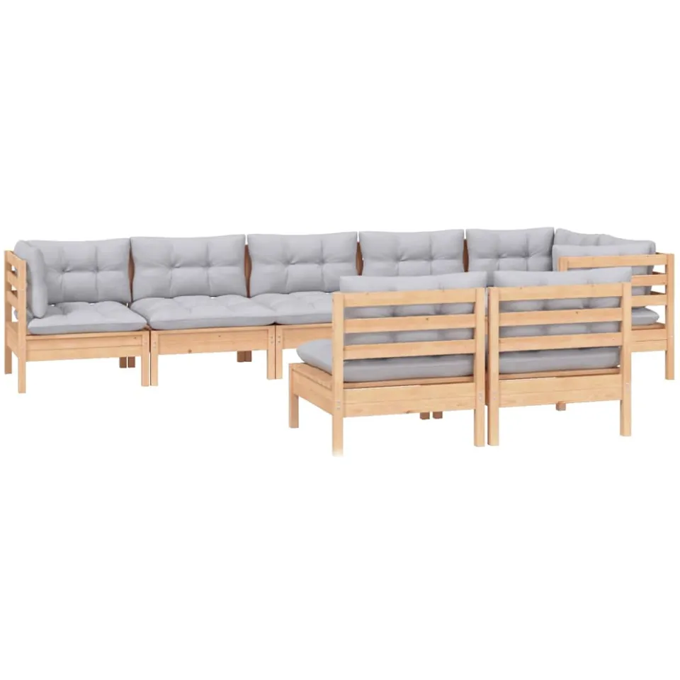 vidaXL 8-delige Loungeset met grijze kussens massief grenenhout grijs