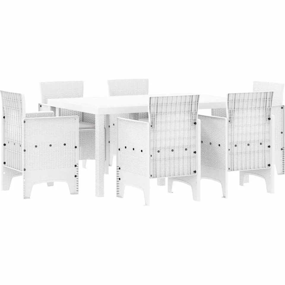 vidaXL Tuin Eetset 7 st Wit Polt riet
