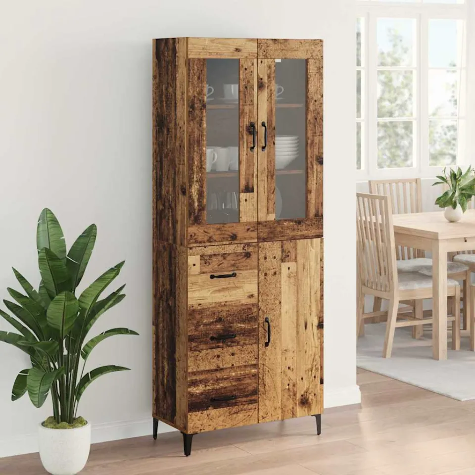 vidaXL Highboard Oud Hout 69,5 x 34 x 180 cm Bewerkt hout bruin, foto 4