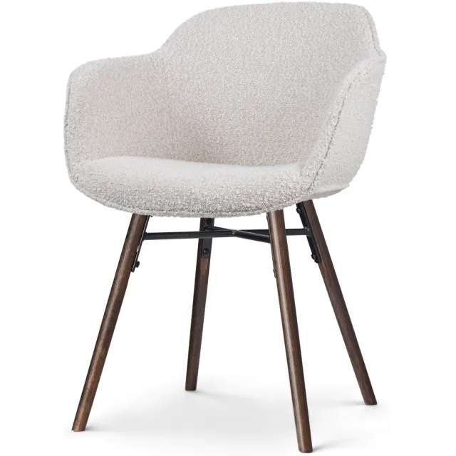 Nolon Nena-Mare eetkamerstoel bouclé beige - walnoot houten onderstel