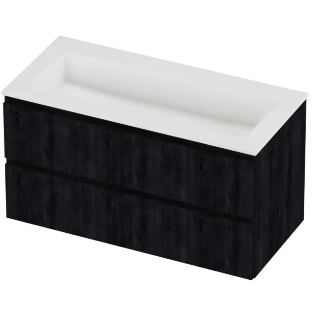 Proline Aristo Badmeubelset Polystone Elegant Zonder Kraangat 100x46x54 cm Mat White Charcoal Oak Eiken