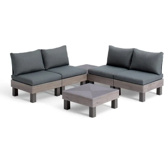 Keter Signature Elements Loungeset - 4 personen - met groene kussens - Cappuccino/Ashwood