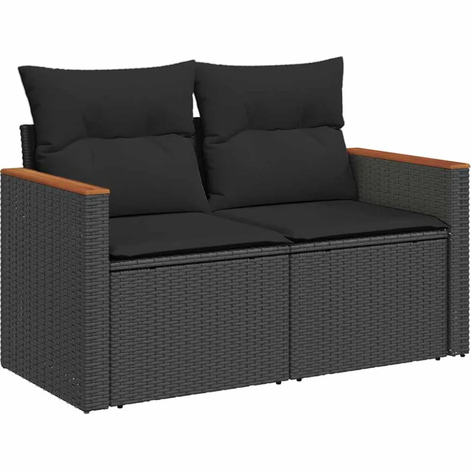 vidaXL 6-delige Loungeset met kussens poly rattan zwart
