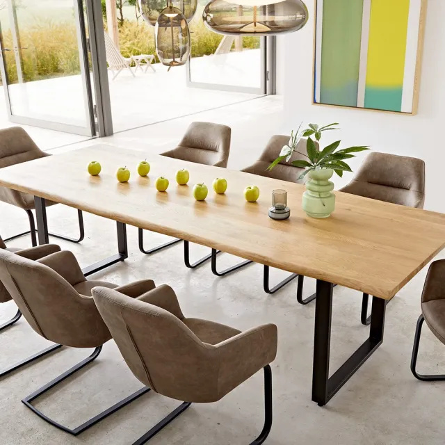 DELIFE Eetkamertafel Edge eiken natuur 260x100x2,5-3 skid zwart Live-Edge Bruin