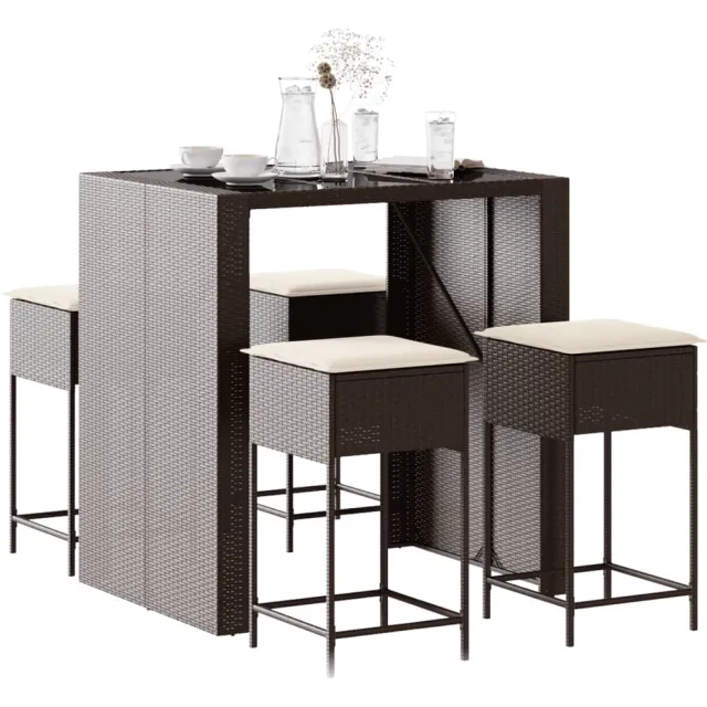 vidaXL 5-delige Tuinbarset met kussens poly rattan bruin