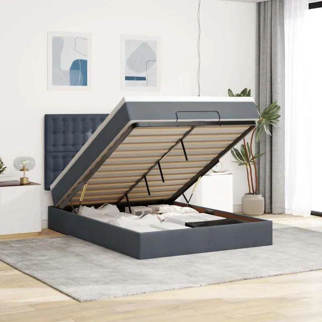 vidaXL Ottoman bed met matrassen 140x190cm fluweel donkergrijs