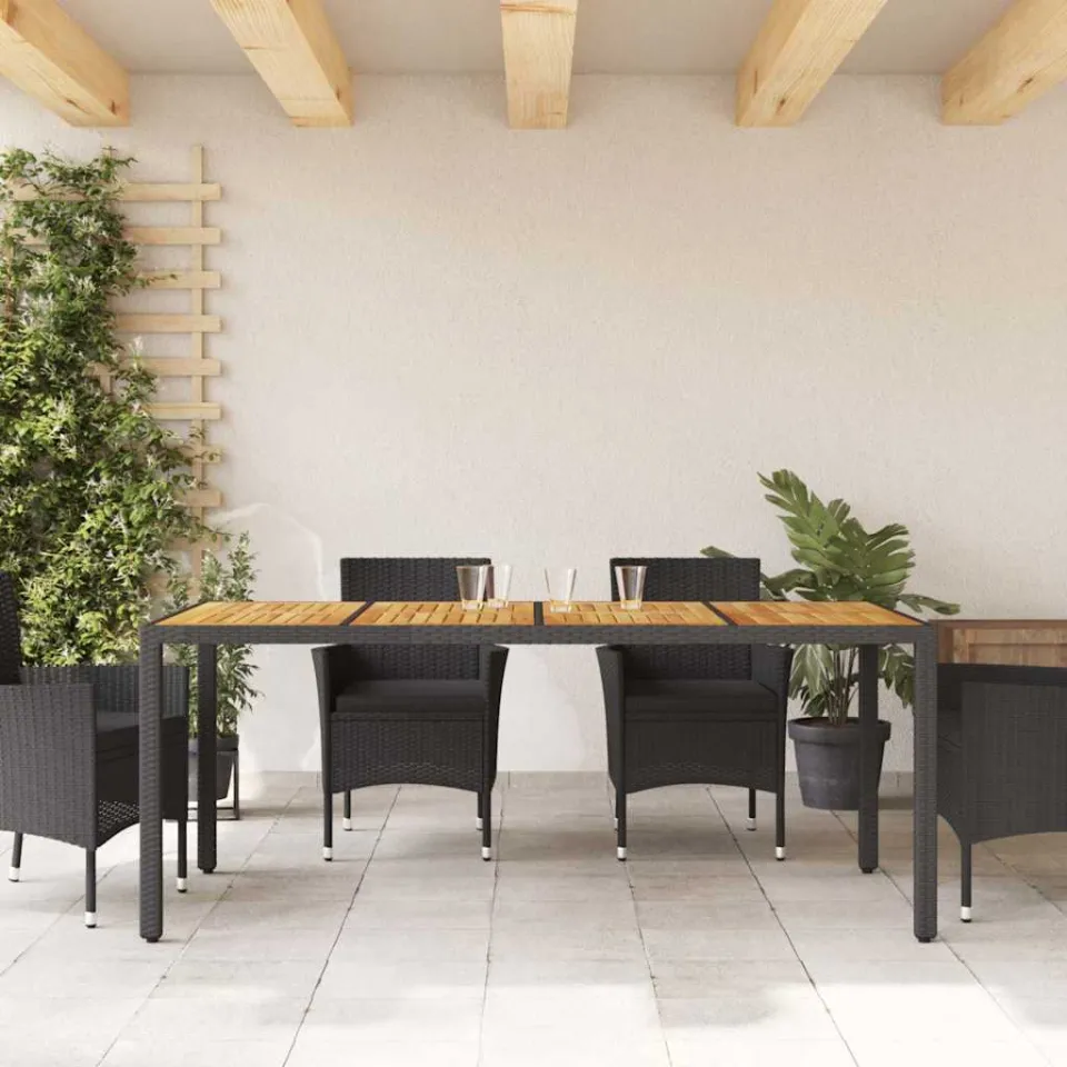 vidaXL Tuintafel met acaciahouten blad 190x90x75 cm poly rattan zwart, foto 3