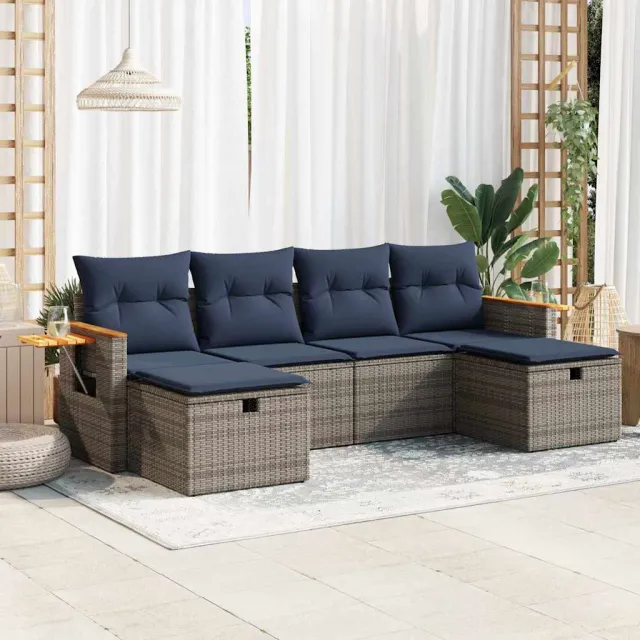 vidaXL 6-delige Loungeset met kussens poly rattan grijs, foto 2