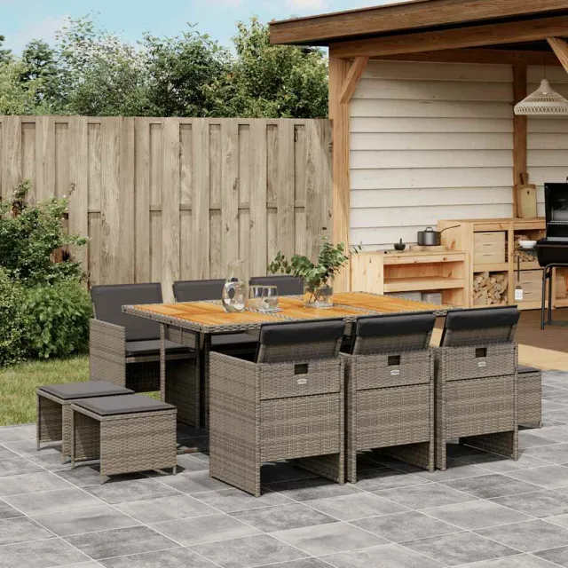 vidaXL 11-delige Tuinset met kussens poly rattan grijs, foto 2