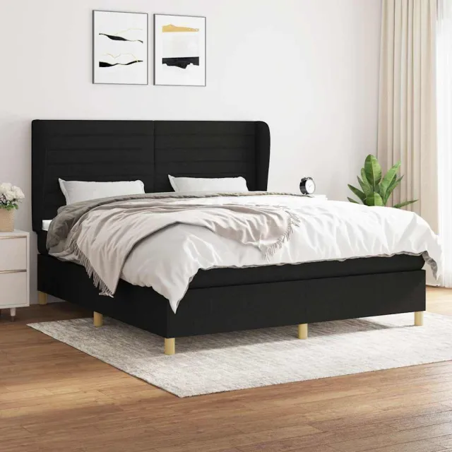 vidaXL Boxspring met matras stof zwart 160x200 cm