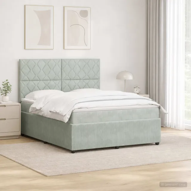 vidaXL LED Boxspring Bed met Matras Lichtgrijs 140 x 190 cm Fluweel
