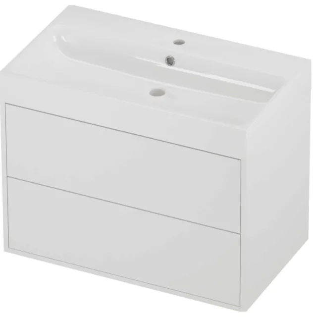 Proline Podium Badmeubelset Polystone Loft 1 Kraangat Voor Grepen 80x46x62 cm Glans Wit Mat White Mat Wit