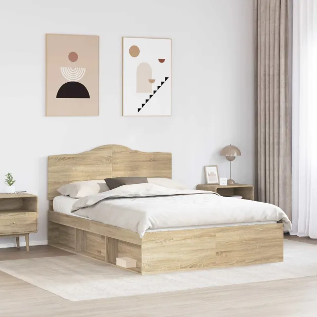 vidaXL Bedframe met hoofdeinde Sonoma 140 x 190 cm Massief grenenhout Bruin