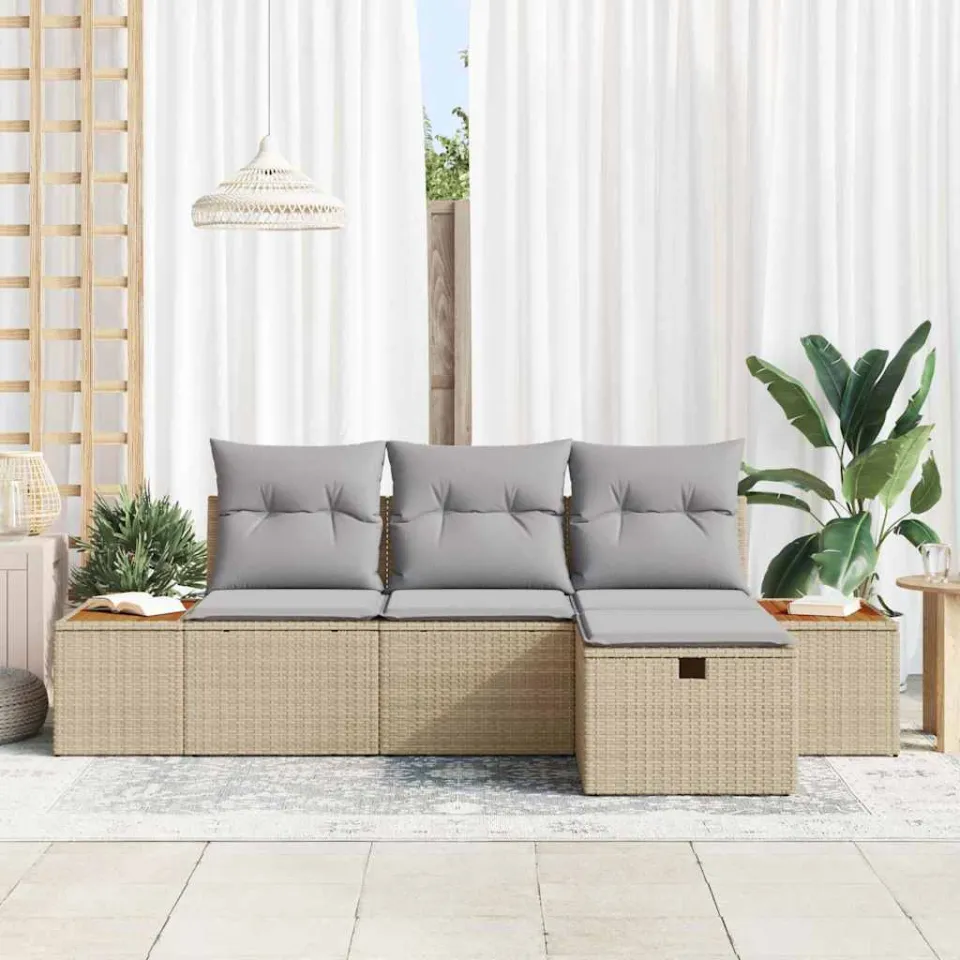 vidaXL Tuin Sofa Set 4 st Beige poly rattan, foto 3