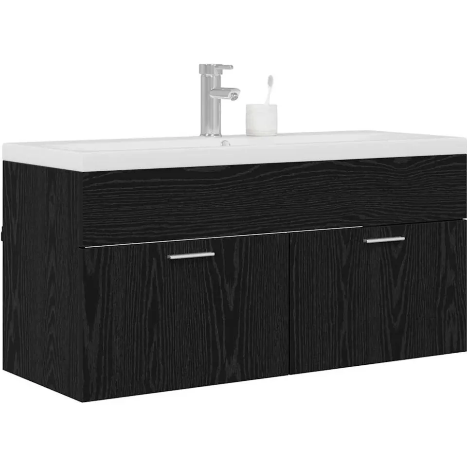 vidaXL Badkamerkast Zwart Eiken 100 x 38,5 x 46 cm Bewerkt hout
