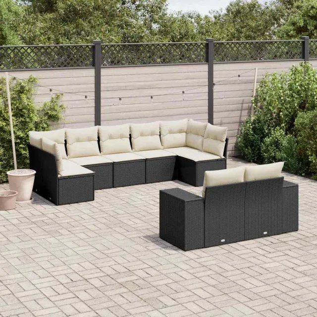 vidaXL 9-delige Loungeset met kussens poly rattan zwart, foto 2